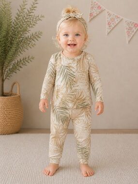 Mason Grey Mini Baby Neutral Palm Lounge Set | Size 9-12M